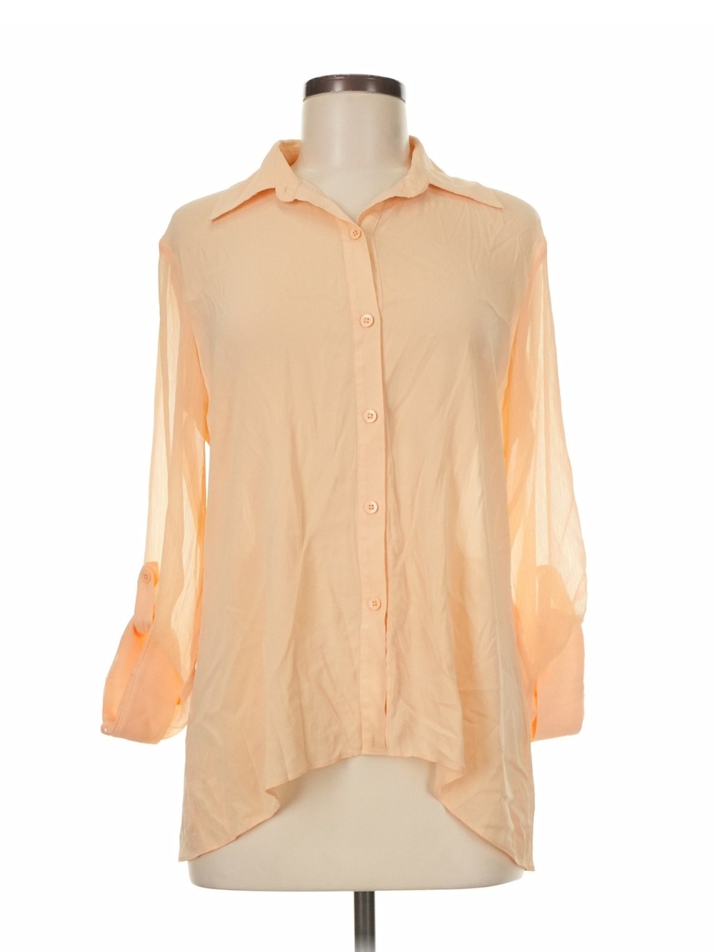 Alice + Olivia Peach Silk Sheer Button-Down Blouse Sz M